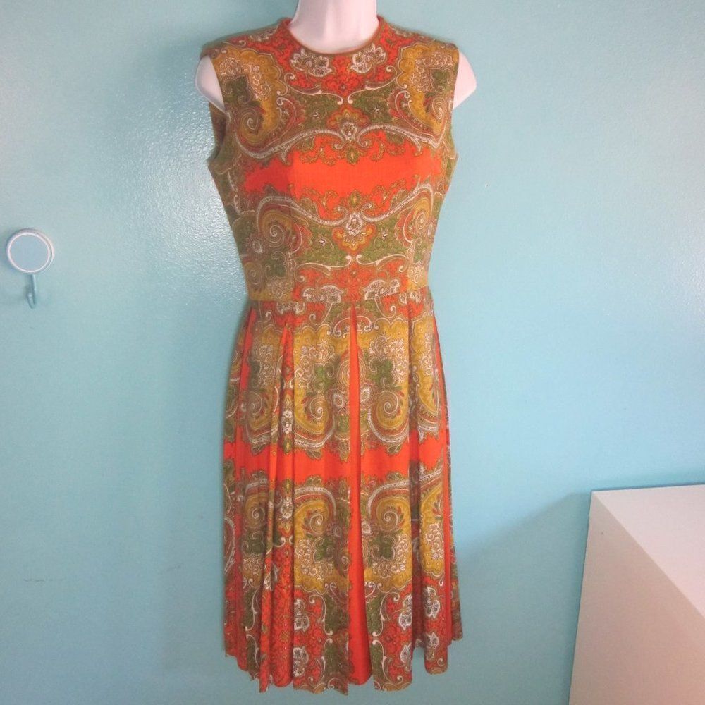 L' Aiglon Womens Size XS Vintage 1960's Linen Dress Rear Zip Knee Length